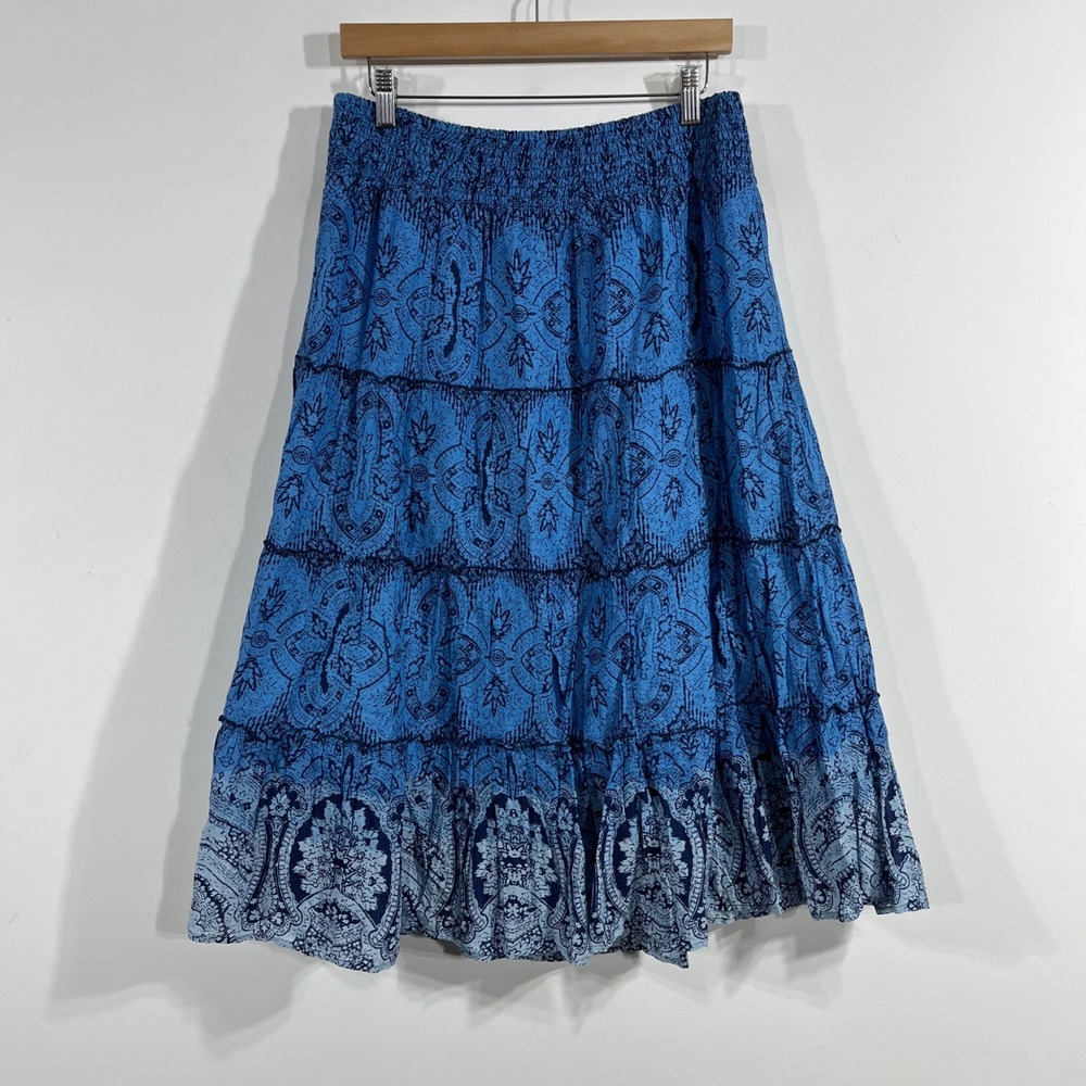 StyleCo Renfair Artsy Boho Tiered Midi Skirt Cotton Smocked Boho Womens Medium